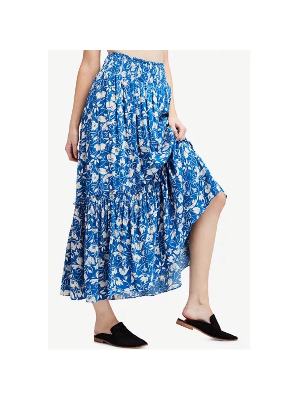 Free People Way Of The Wind Teal Blue Floral Tiered Maxi Skirt XS - Picture 4 of 16